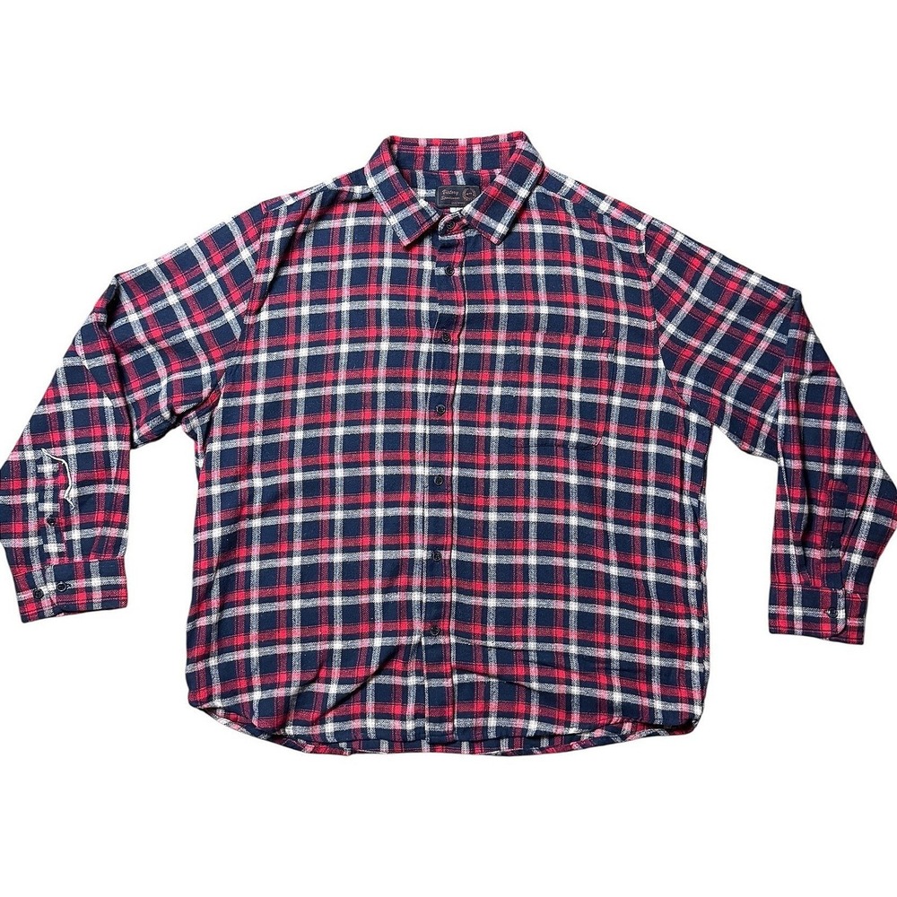Victory Sportswear Mens XXL Flannel Shirt Red Navy Blue Plaid Button Down L/S